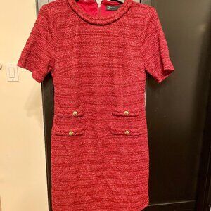 New York & Company Short Sleeve Tweed Boucle Mini Dress in Poinsettia in Medium